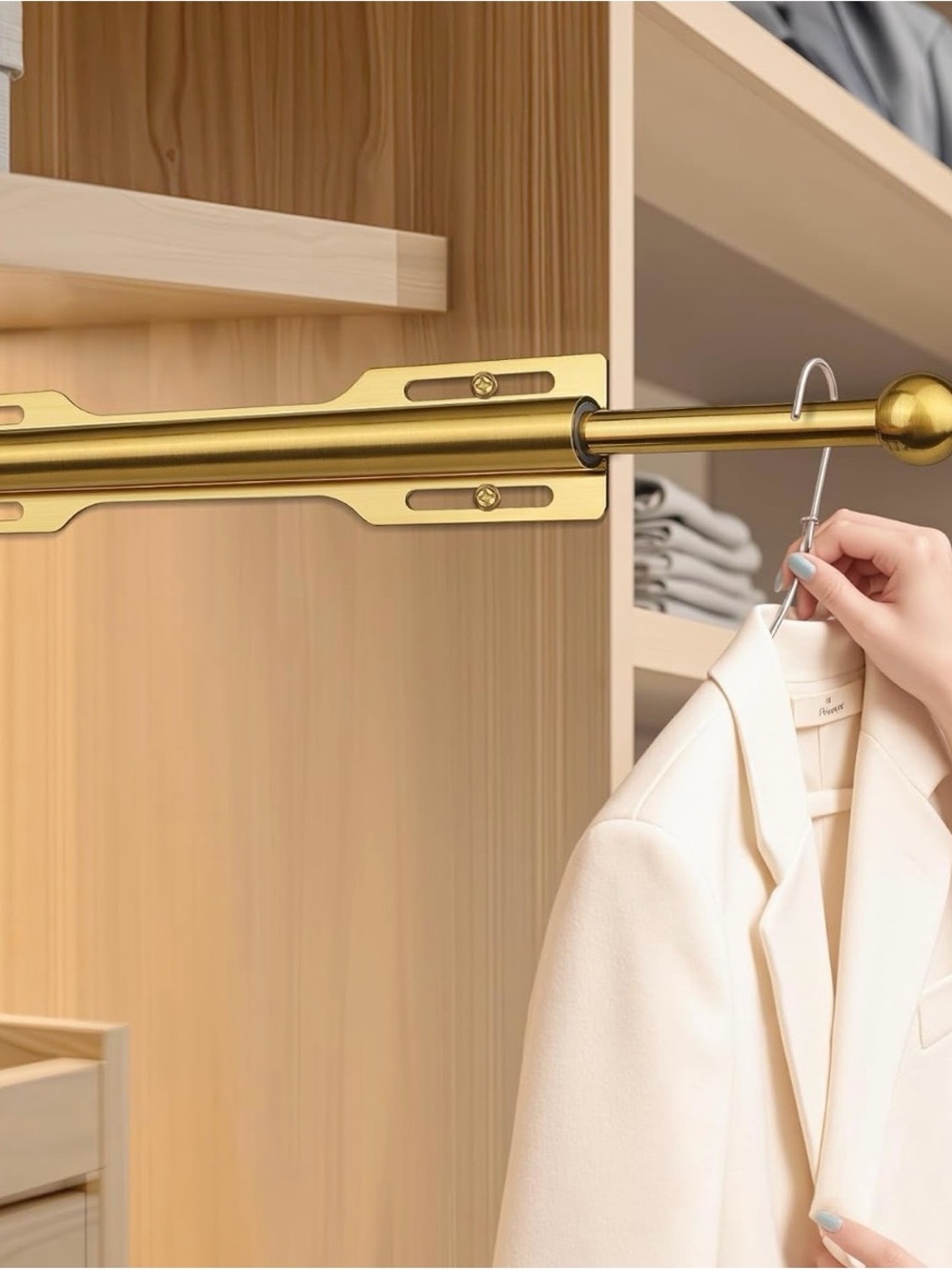 Gold Closet Valet Pull-Out Wardrobe Rod - Sleek Gold Hanging Rail - Picture 2 of 4